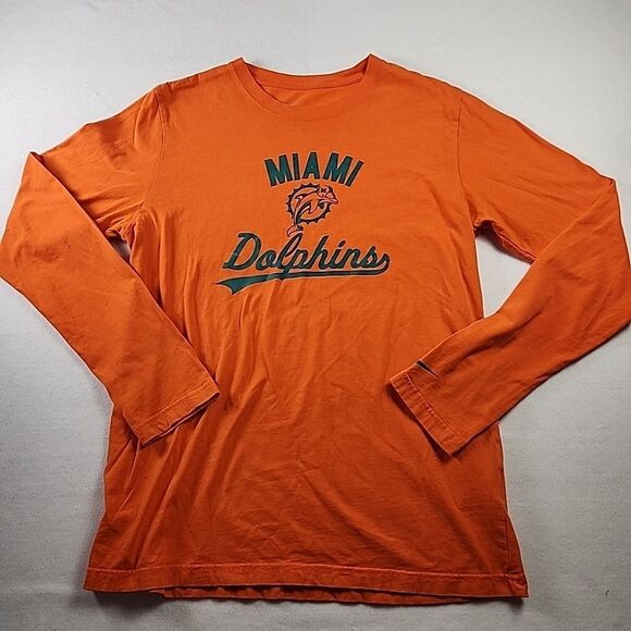 Nike NFL Team Apparel Miami Dolphins Mens Large Orange Flock Long Sleeve T-Shirt - Picture 1 of 9